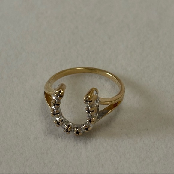 Vintage JRR 14K Solid Gold Genuine Diamond Horseshoe Ring Two-Tone Gold Size 4.5 - Picture 7 of 12